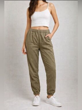 On The Road Jogger Pants Tencel Elastic Waist and Cuffs Khaki Green Size L